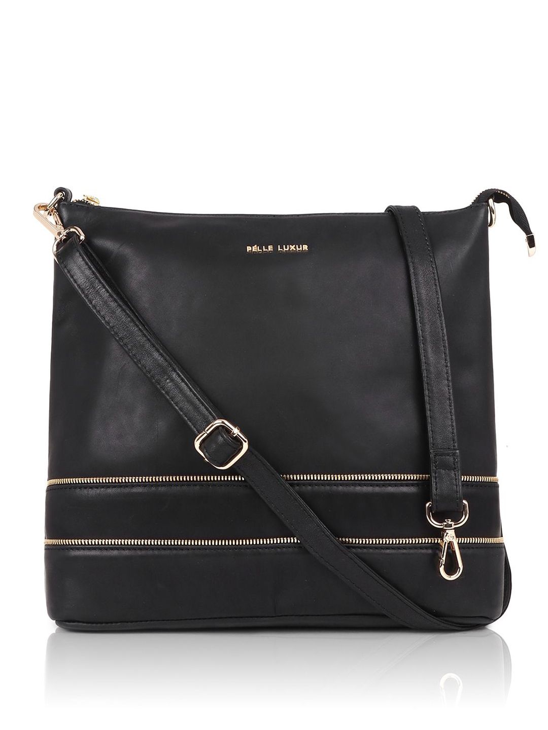 PELLE LUXUR Unisex Solid Crossbody Zip Detail Leather Sling Bag-picture-38