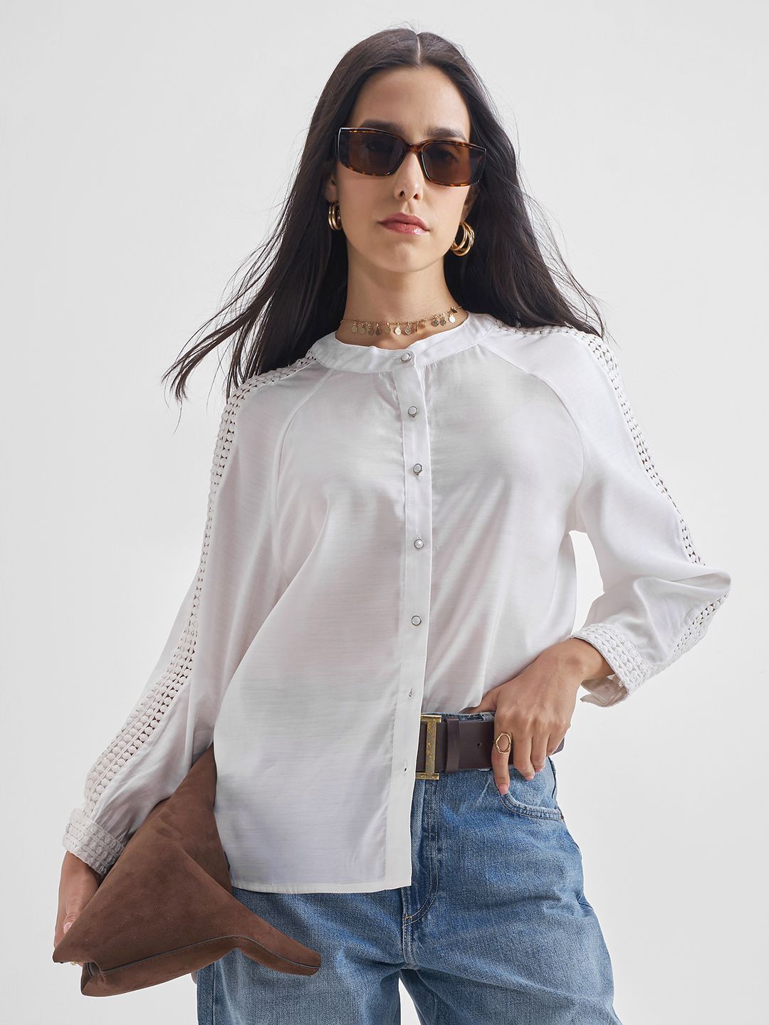 CHIC BY TOKYO TALKIES Mandairan Collar Shirt Style Top-picture-41