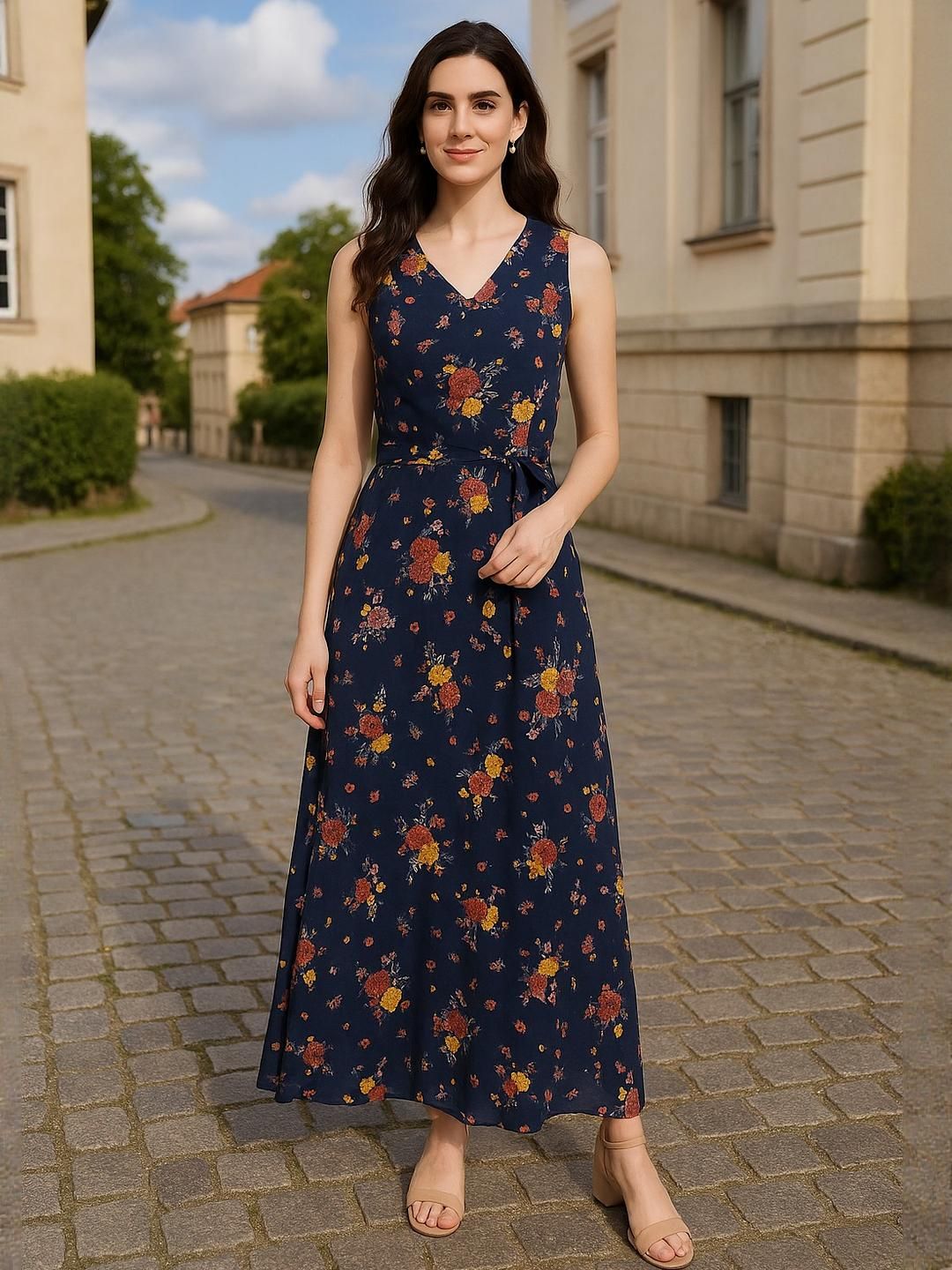 DressBerry Women Floral Print Georgette Sleeveless Maxi Dress-picture-14