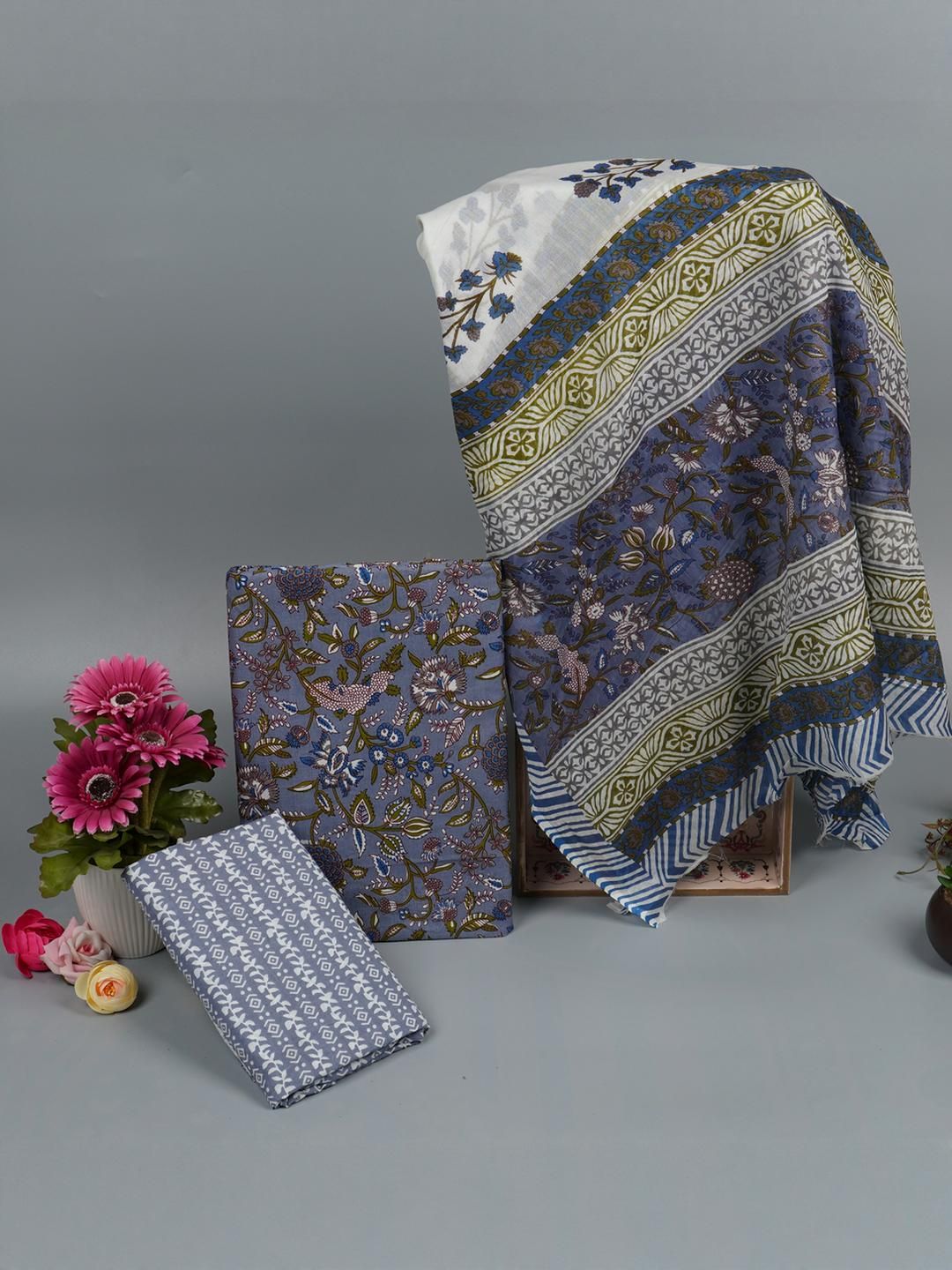 Kwatchi Printed Pure Cotton HandBlock Unstitched Salwar Suits Dress Materials-image-35