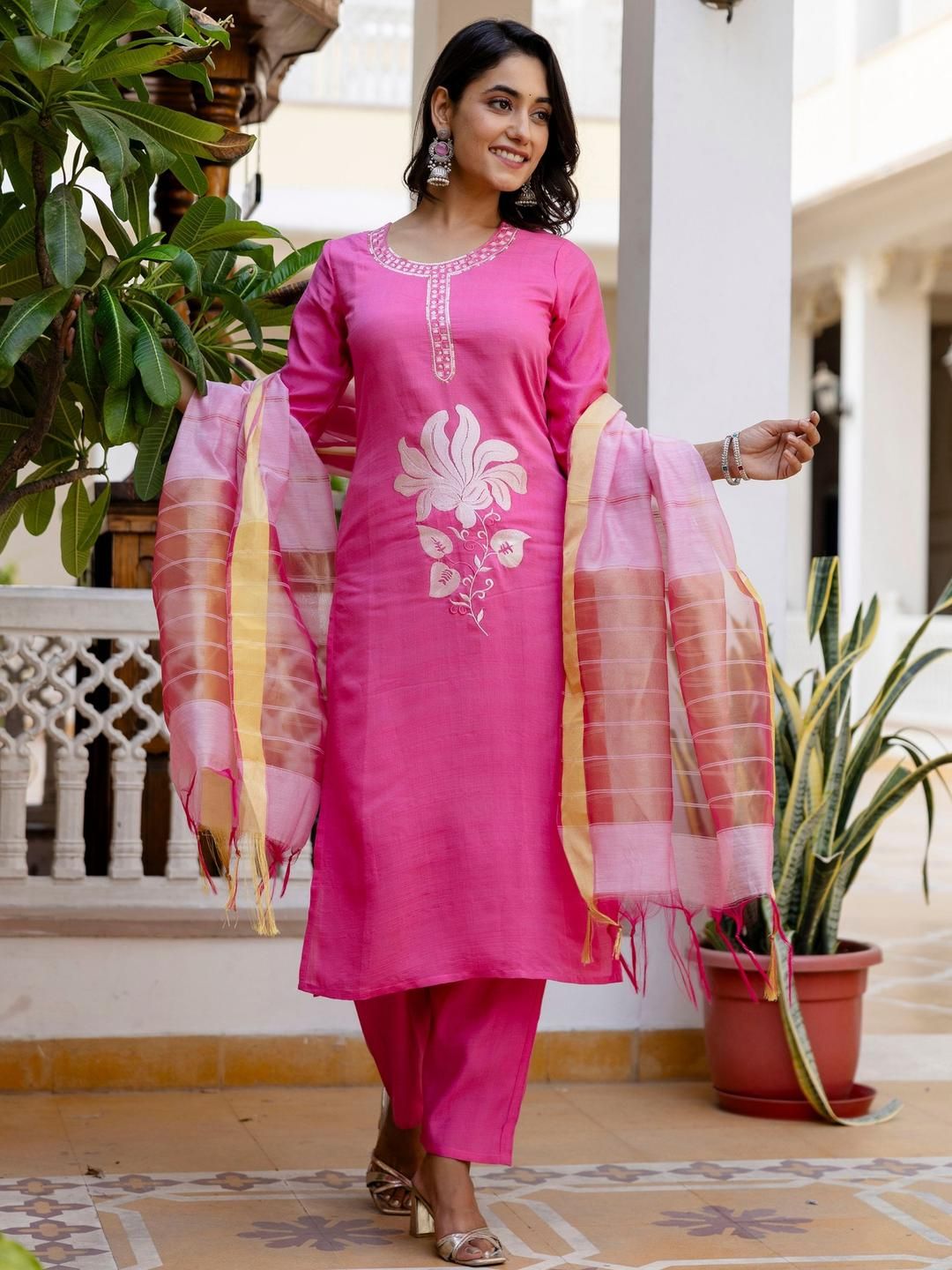 KALINI Women Embroidered Kurta with Trousers & With Dupatta