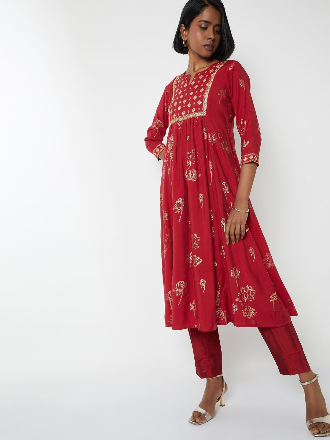 max Women Floral Printed Anarkali Kurta with Trousers