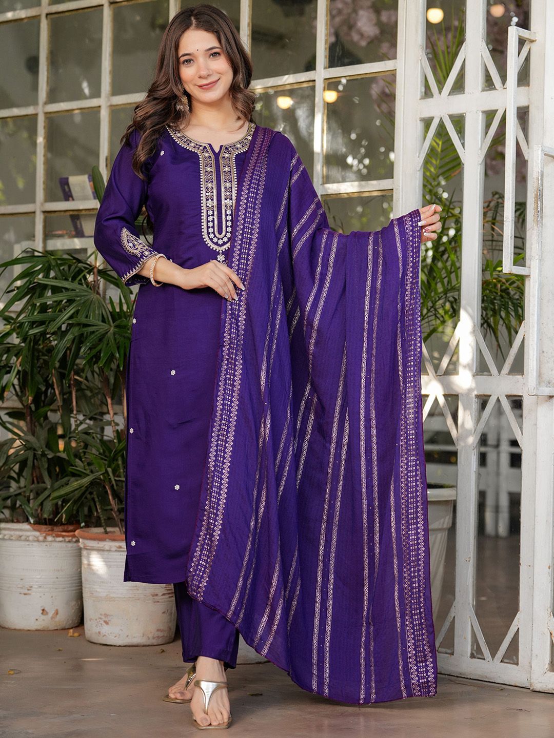 Brand Hill Women Ethnic Motifs Embroidered Kurta with Trousers & Dupatta-picture-14