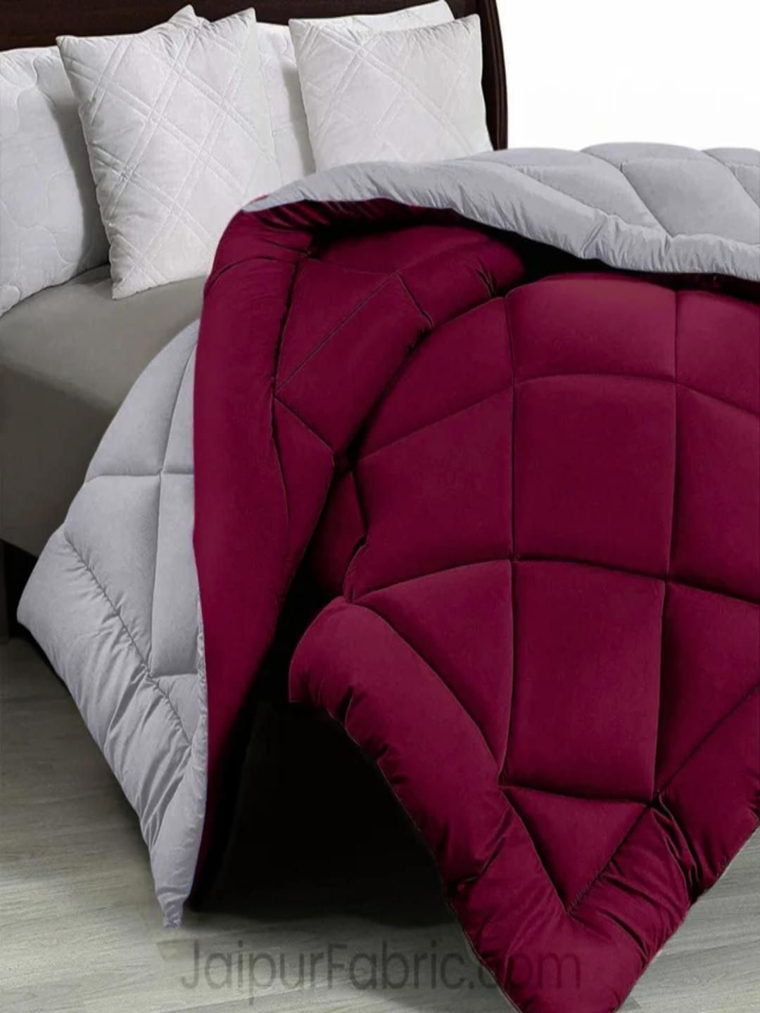 Myntra Elegant Homes Maroon & Grey Microfiber Heavy Winter 210 GSM Double Bed Comforter-image-25