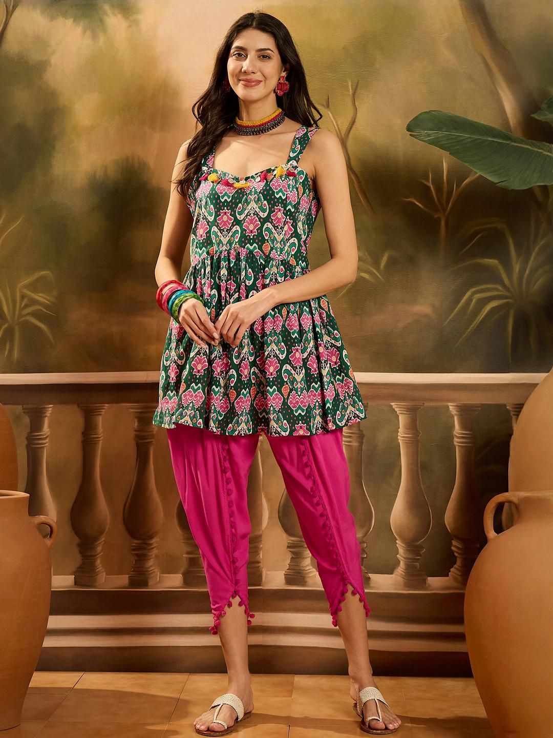 Sangria Women Printed Pure Cotton Kurti with Dhoti Pants