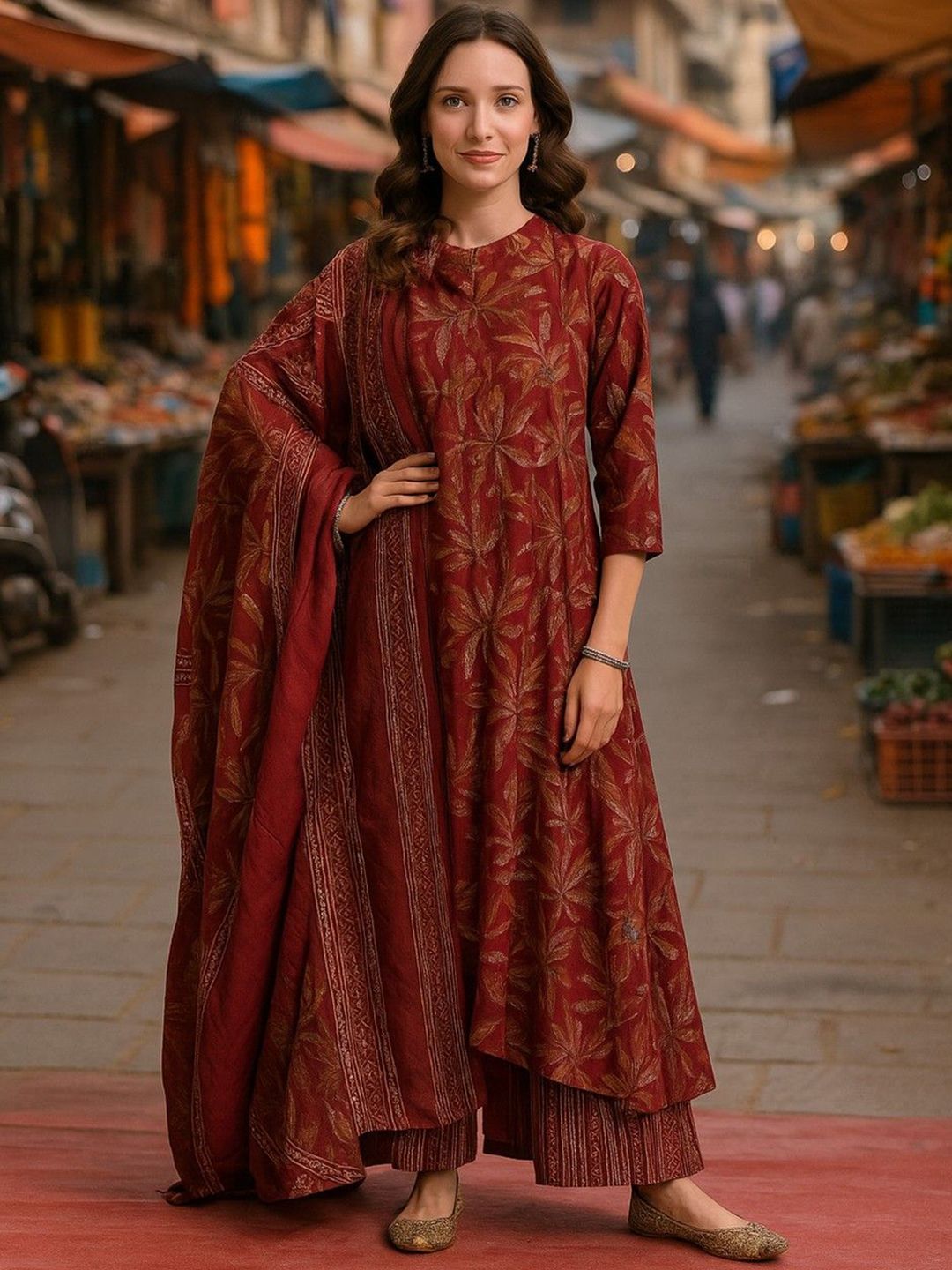 Lookmark Floral Printed Regular Kurta With Trousers & Dupatta-picture-25