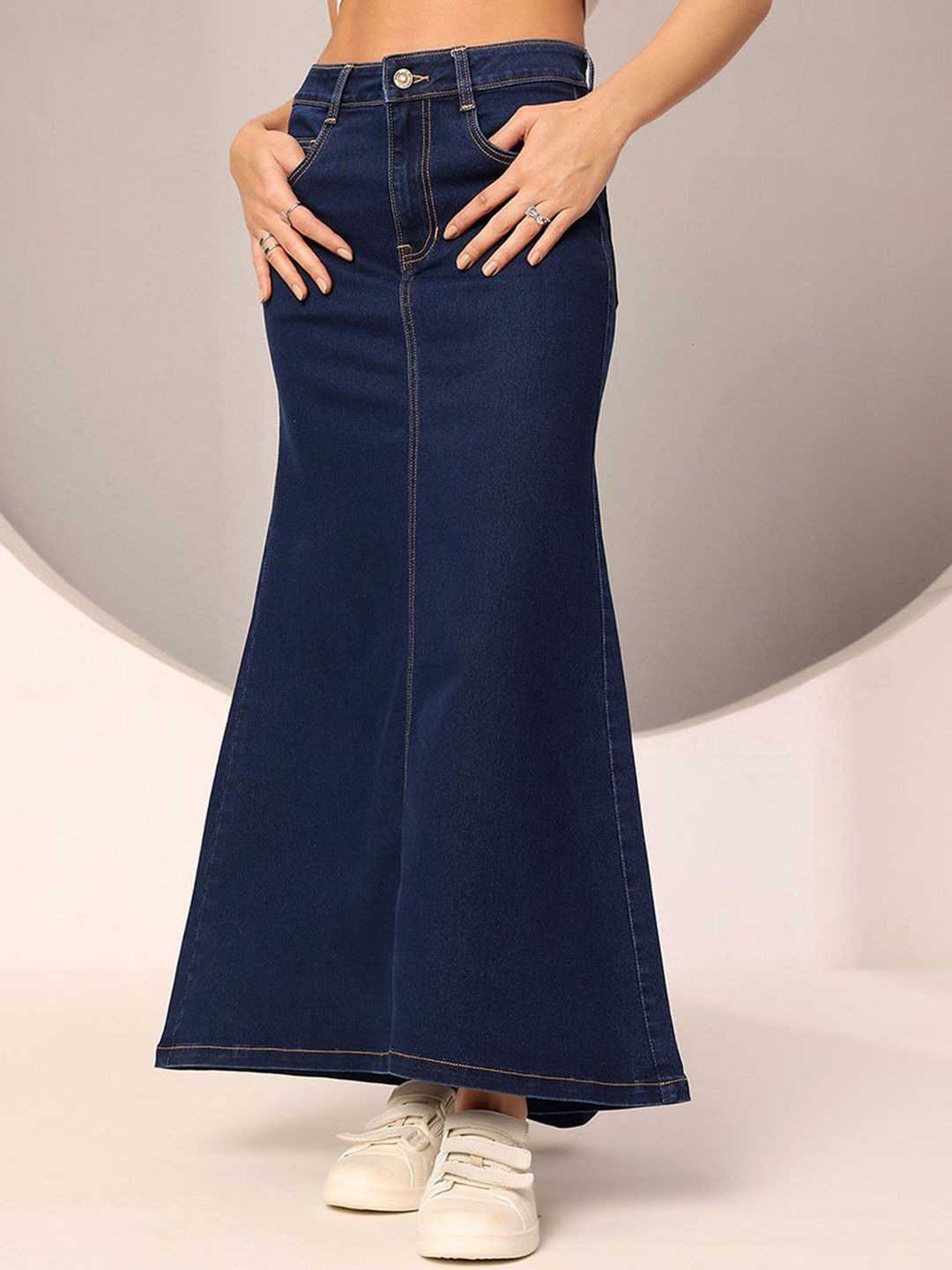 DOLCE CRUDO Nha Trang Daze High-Rise Clean-Look Stretchable Denim Maxi A-Line Skirt-picture-55