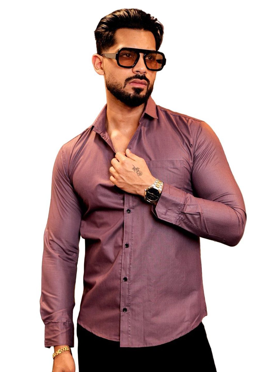 IKON FASHION Men Original Fit Solid Spread Collar Cotton Casual Shirt-picture-38