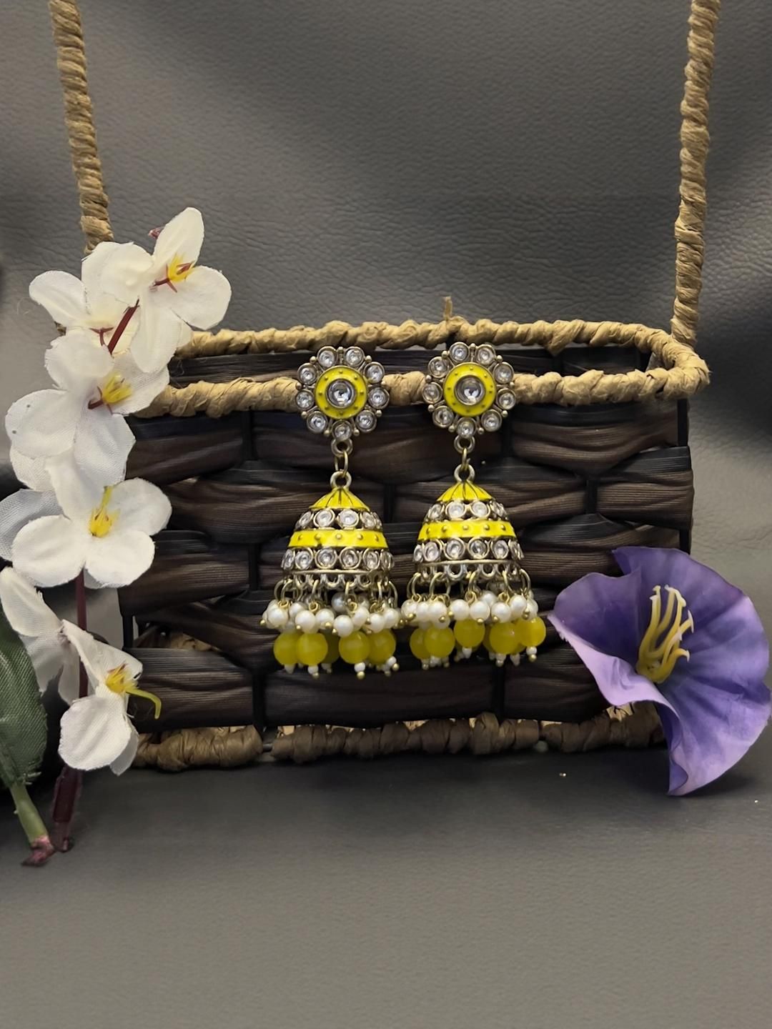 Fashion Theme Brass Plated Kundan Dome Shaped Jhumkas-picture-10