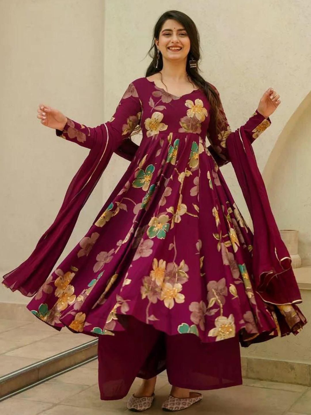 Brand Hill Women Floral Printed Anarkali Kurta with Palazzos & Dupatta-picture-28