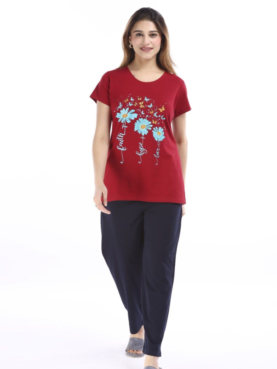 E-MAX Women Maroon Cotton Blend Night suits-picture-14