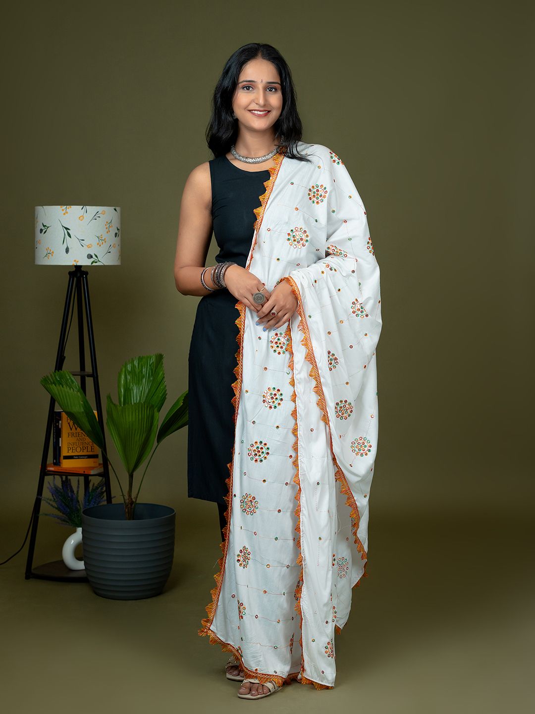 HELLA FASHIONS Ethnic Motifs Embroidered Dupatta With Mirror Work-picture-56