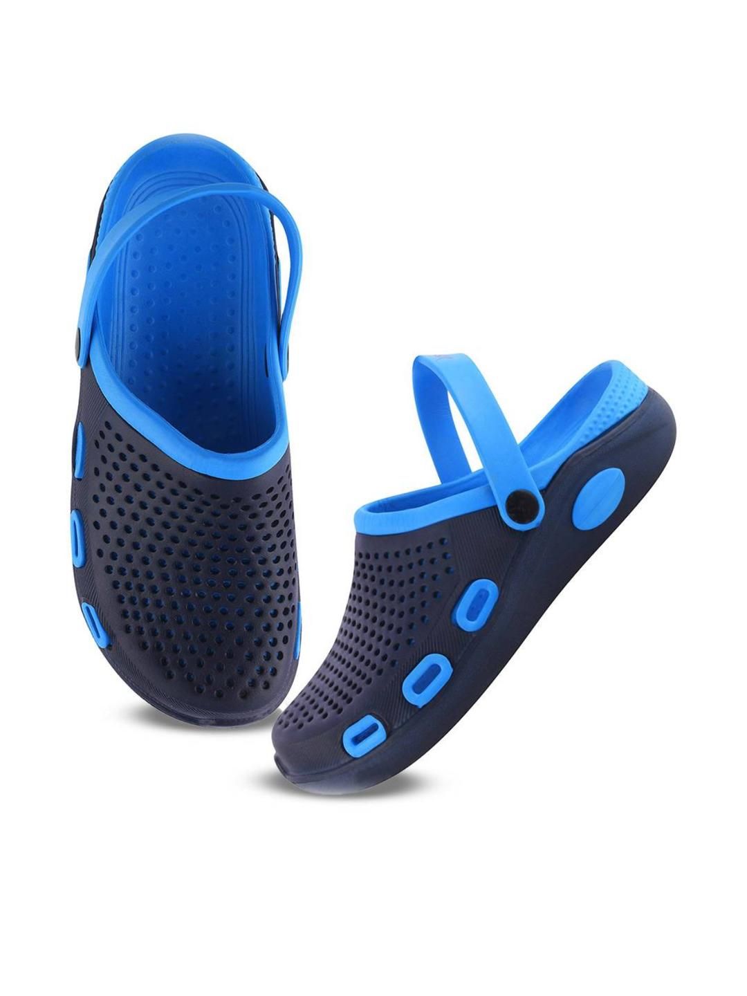 SZN Men Navy Blue & Blue Perforated Clogs Sandals-image-9