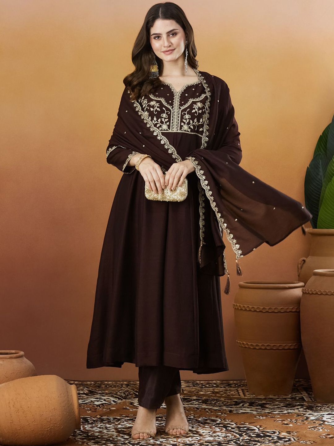 MOKOSH Embroidered Regular Kurta With Trousers & Dupatta
