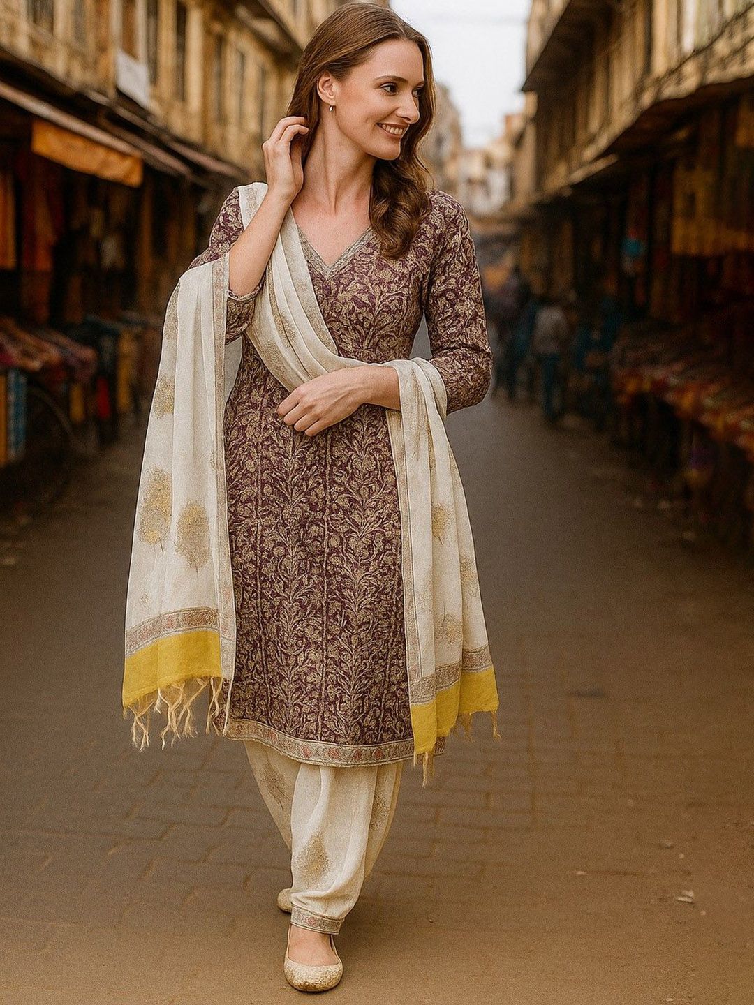 Lookmark Women Floral Printed Kurta with Palazzo & Dupatta-picture-31