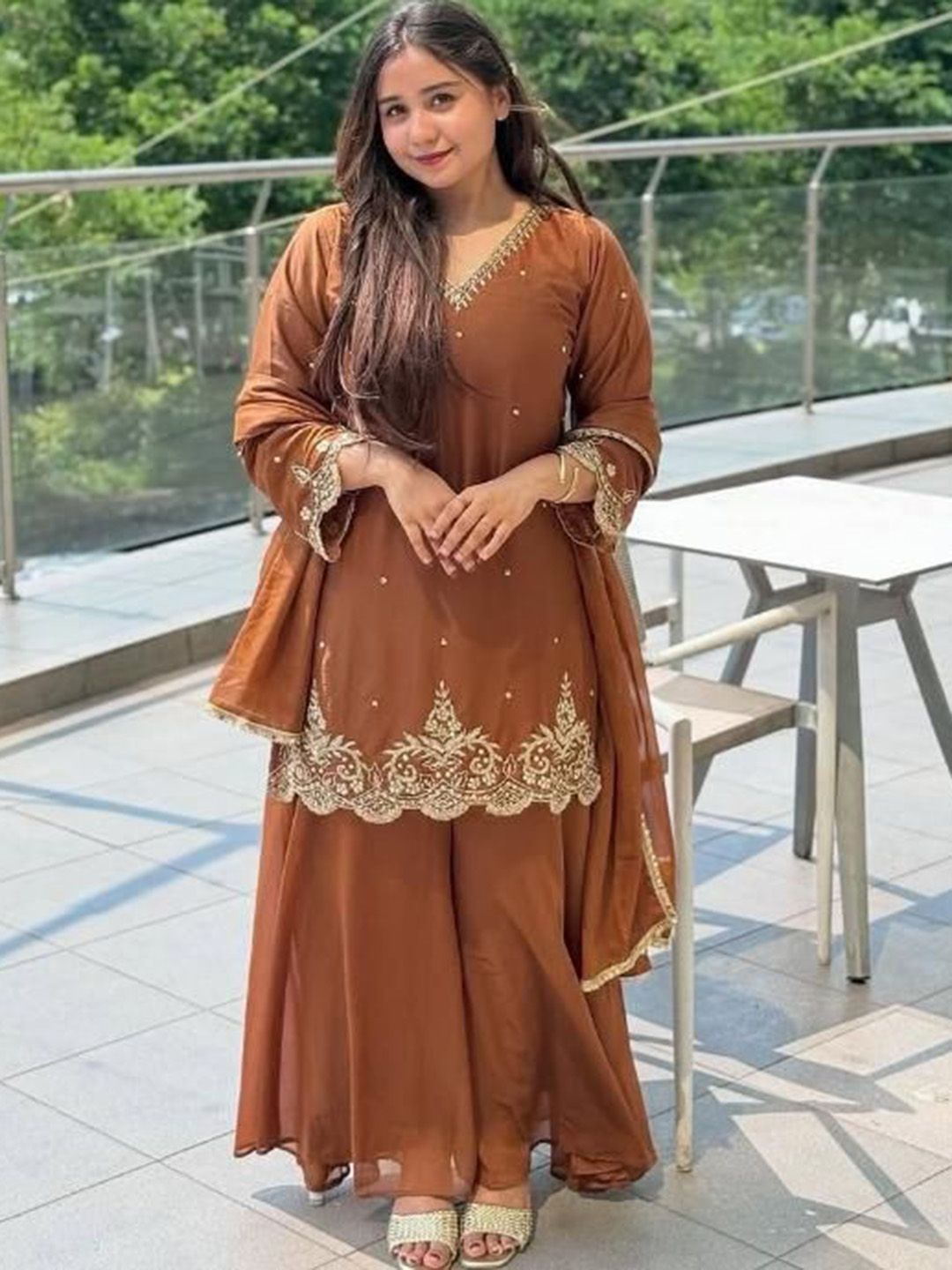 CLOTH CLICK Women Ethnic Motifs Embroidered Kurta with Sharara & Dupatta