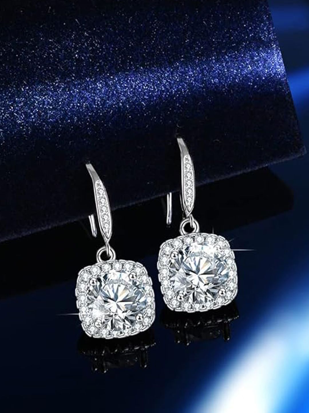Young & Forever Stainless Steel Brass-Plated Crystals Studded Square Drop Earrings-image-41