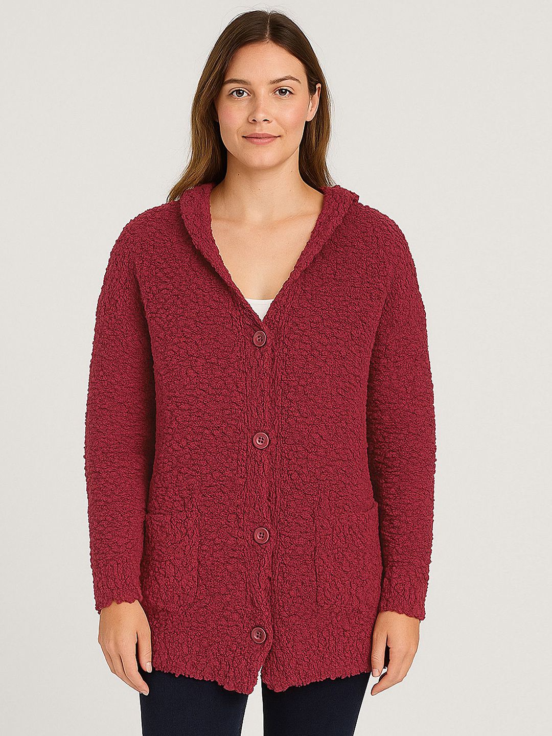 LULU & SKY Women Textured Hooded Cardigan WIith Button Clouser-picture-42