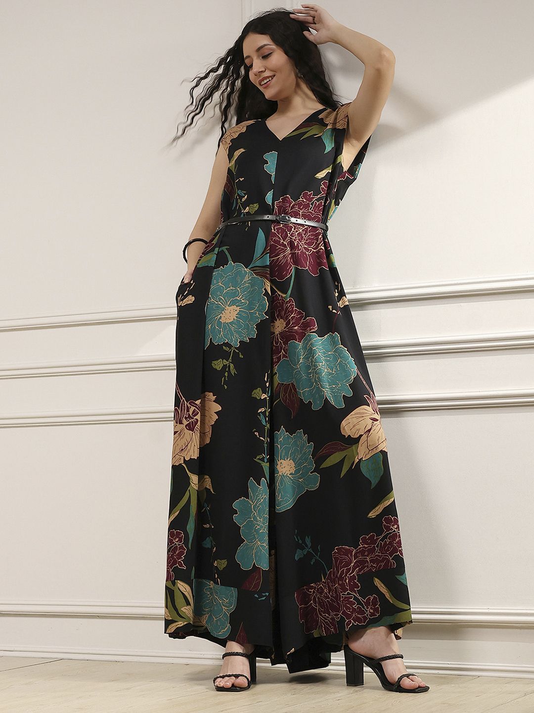 Biba Women Printed V-Neck Basic Jumpsuit With Belt-picture-25