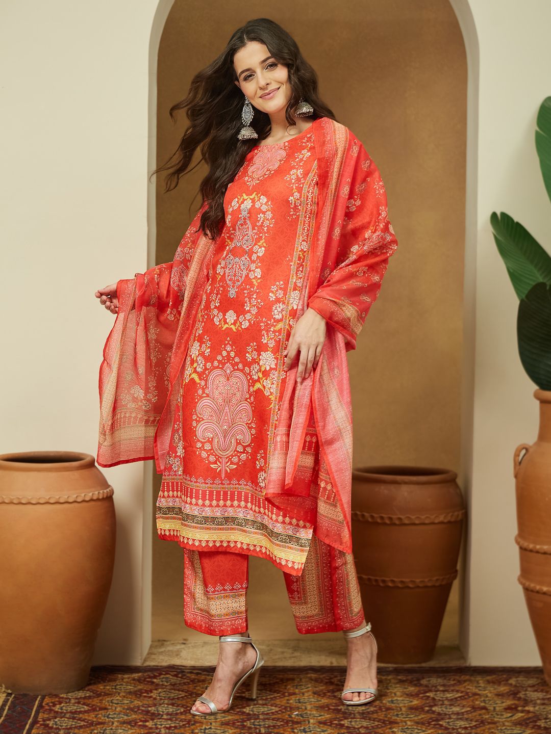 Janasya Women Orange Cotton Ethnic Motifs Printed Pakistani Straight Kurta Set-picture-23