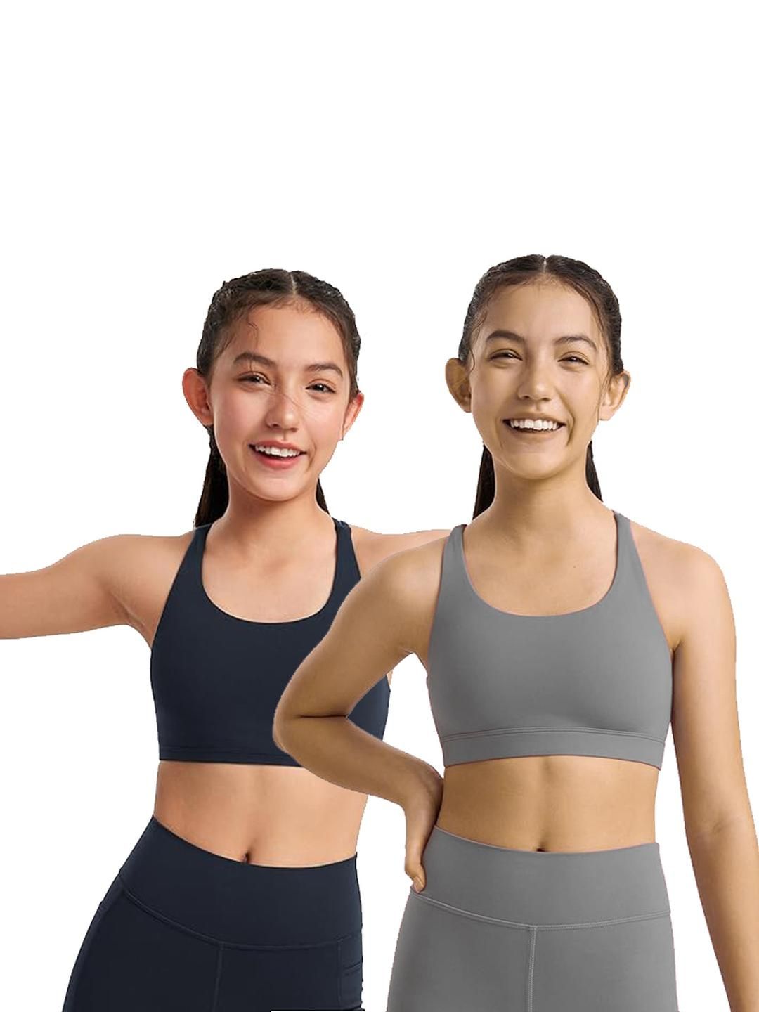 BRAAFEE Girls Pack of 2 Cotton Non Padded Teenager Full Coverage Sports Bra-picture-28