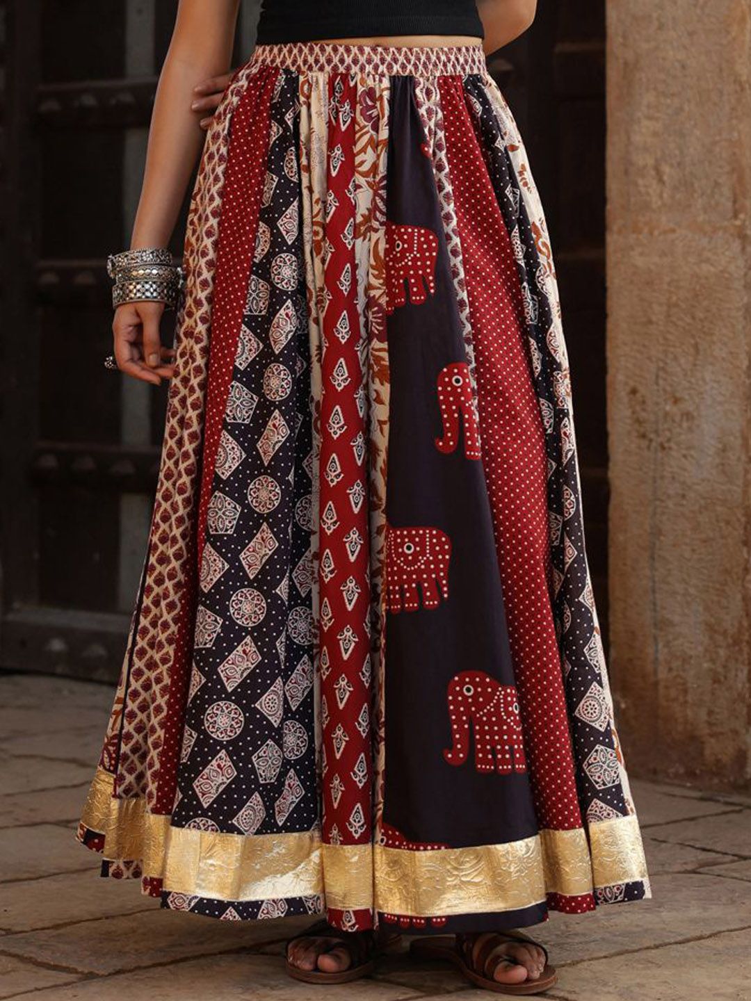 anayna Printed Flared Maxi Skirt-image-4