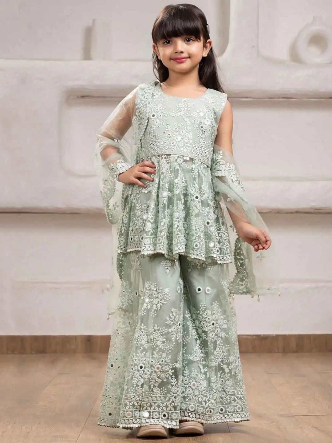 Lagorii Girls Embroidered Regular Mirror Work Kurta with Palazzos & With Dupatta-picture-41