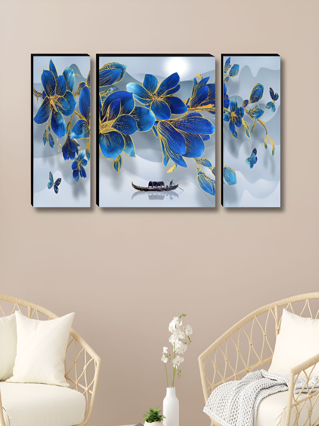 SAF Blue & Green 3 Pieces Floral Wall Arts-picture-39