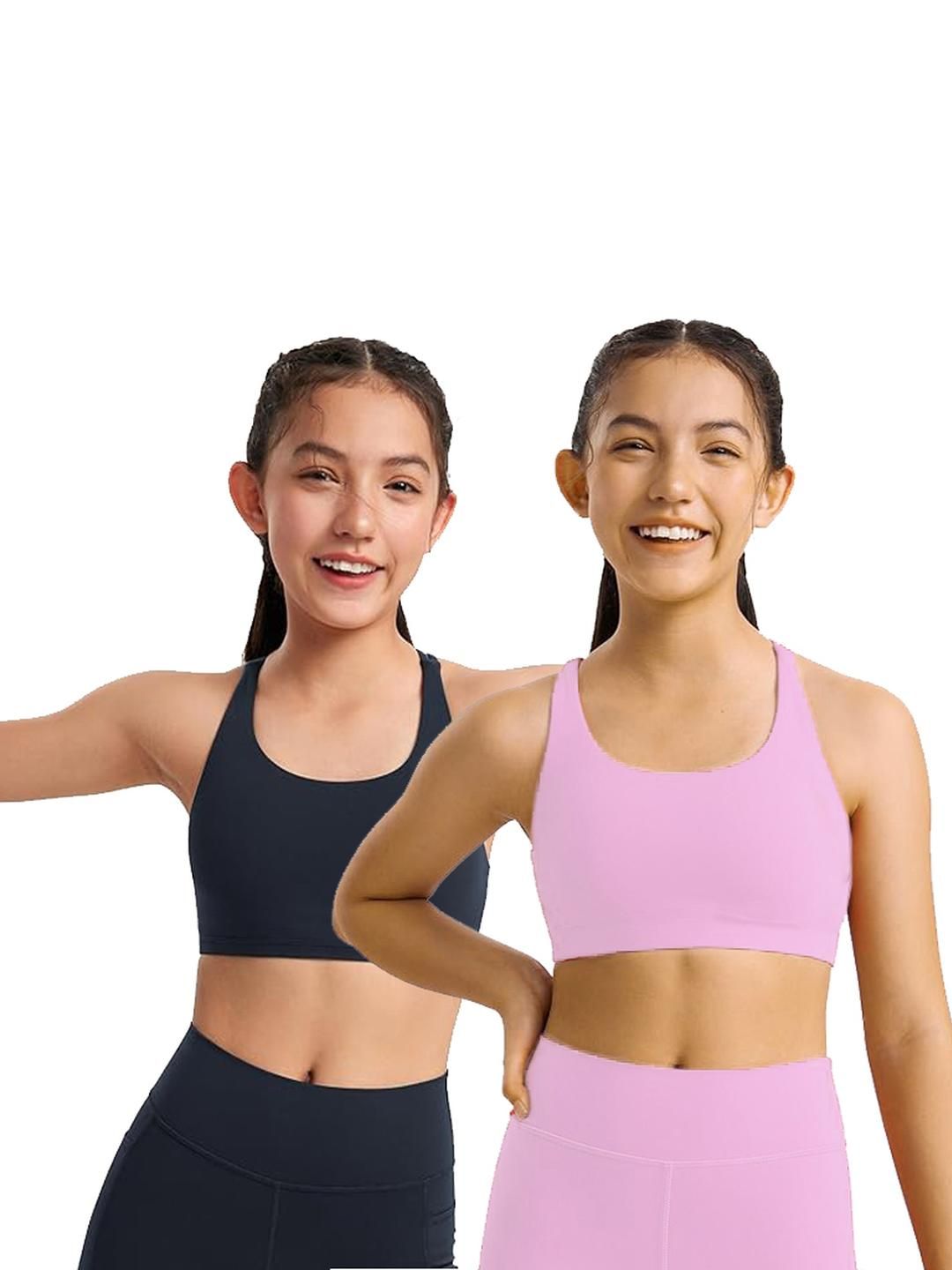 BRAAFEE Girls Pack of 2 Cotton Non Padded Teenager Full Coverage Sports Bra-picture-39