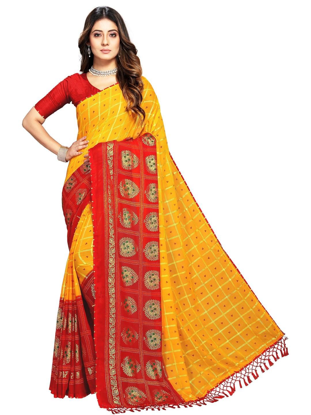 KANOODA Ethnic Motifs Printed Woven Design Pure Georgette Saree-picture-33