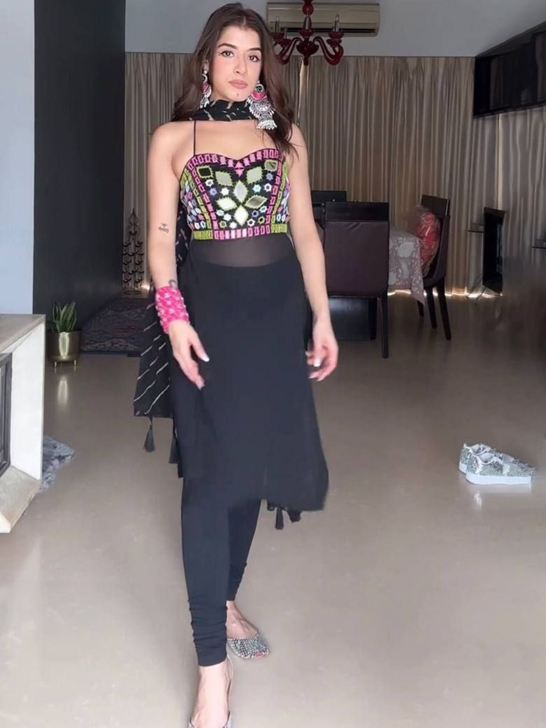 CRAFTLE Women Ethnic Motifs Embroidered Kurta with Leggings & Dupatta