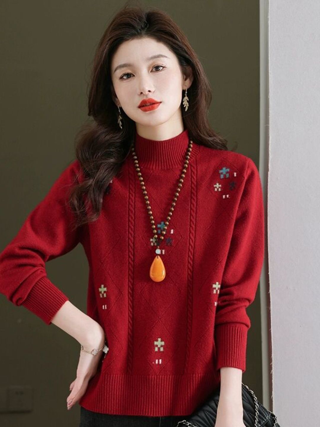 HERE&NOW Women Self Design Turtle Neck Pullover-picture-28