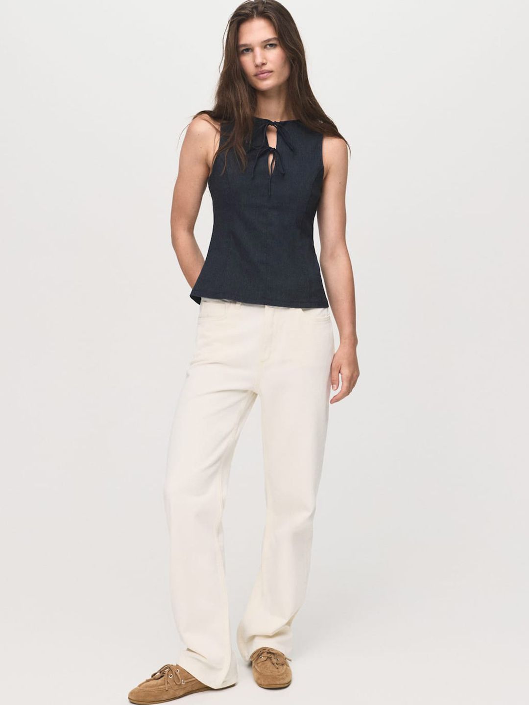 Buy MANGO Tie Up Neck Fitted Top - Tops for Women 36118660 | Myntra