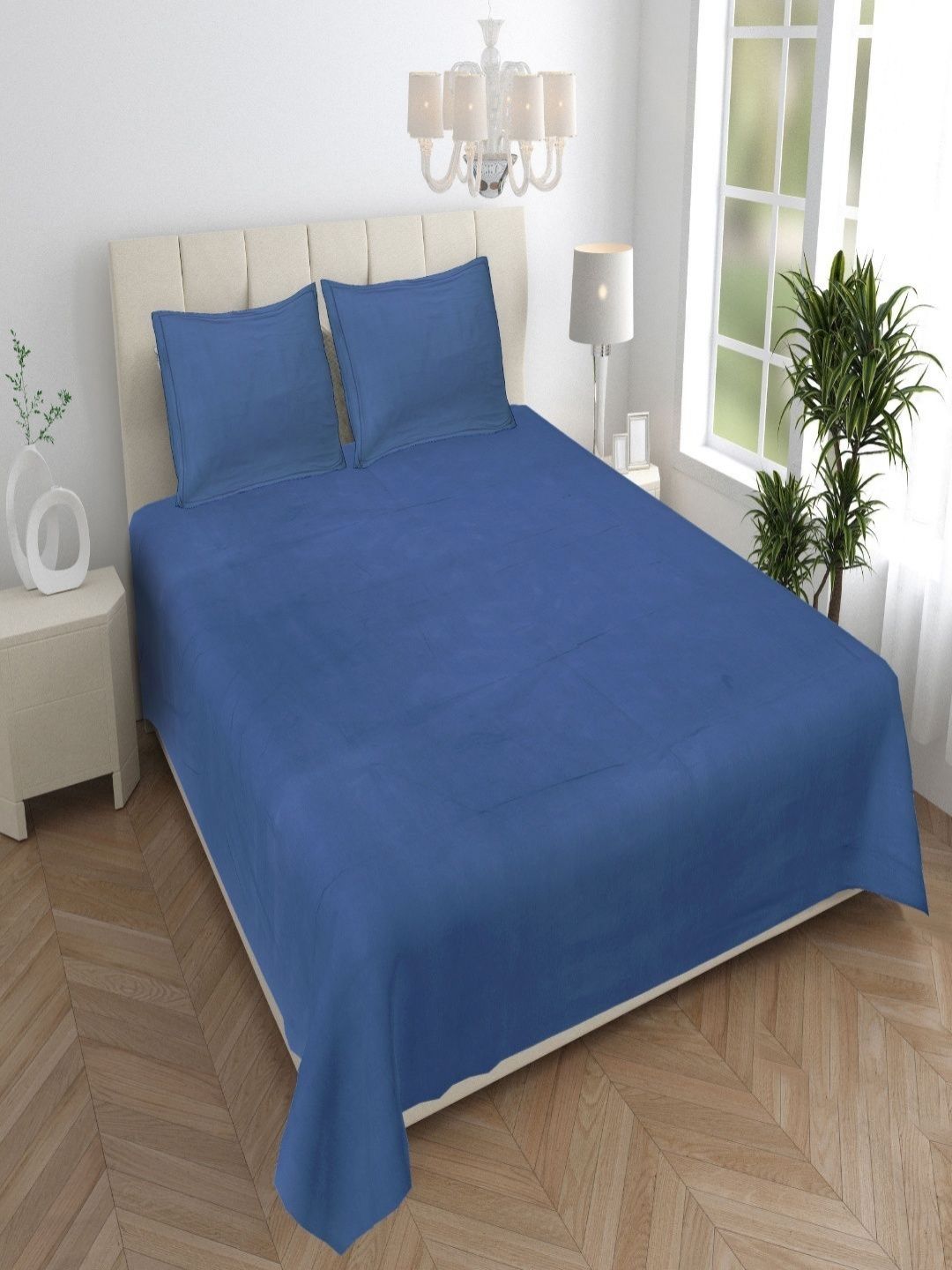 INDRA'S Blue Egyptian Cotton 300 TC King Bedsheet Set 2.75 m x 2.75 m-image-31