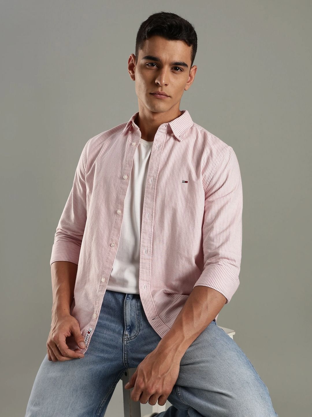 Tommy Hilfiger Men Slim Fit Vertical Striped Spread Collar Cotton Casual Shirt-image-16