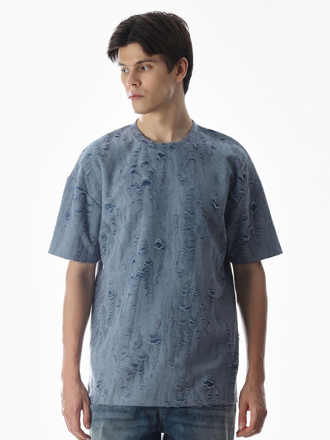 Jack & Jones Self Design Round Neck Drop-Shoulder Sleeves Oversized T-shirt-picture-12