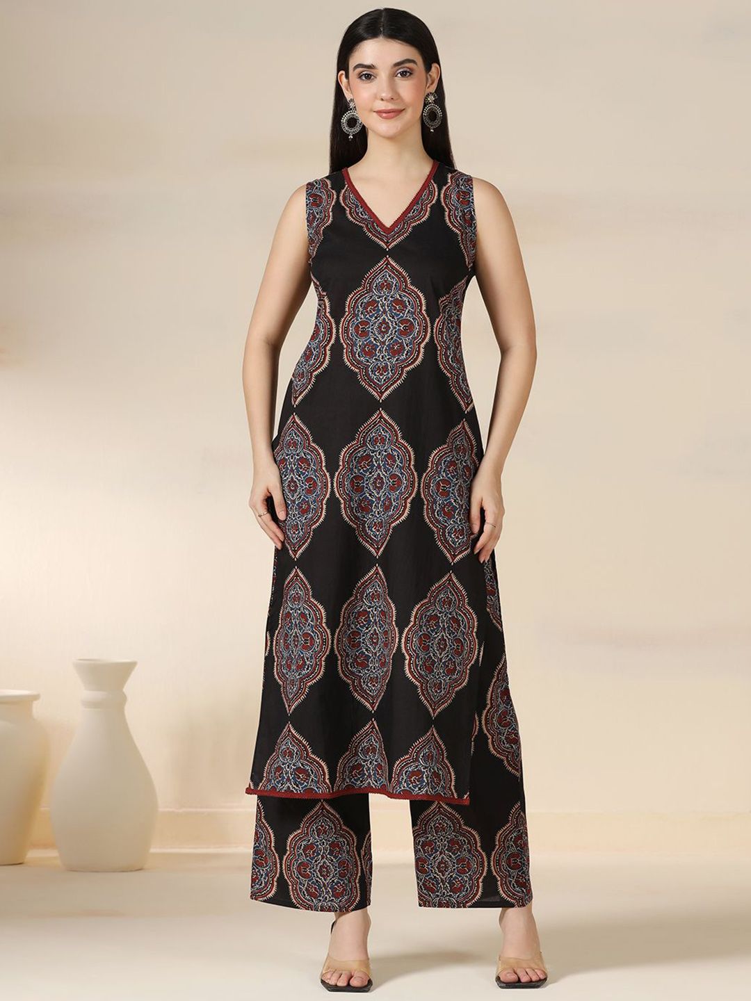 Mizaz Women Ethnic Motifs Printed Cotton Kurta with Palazzo-picture-13