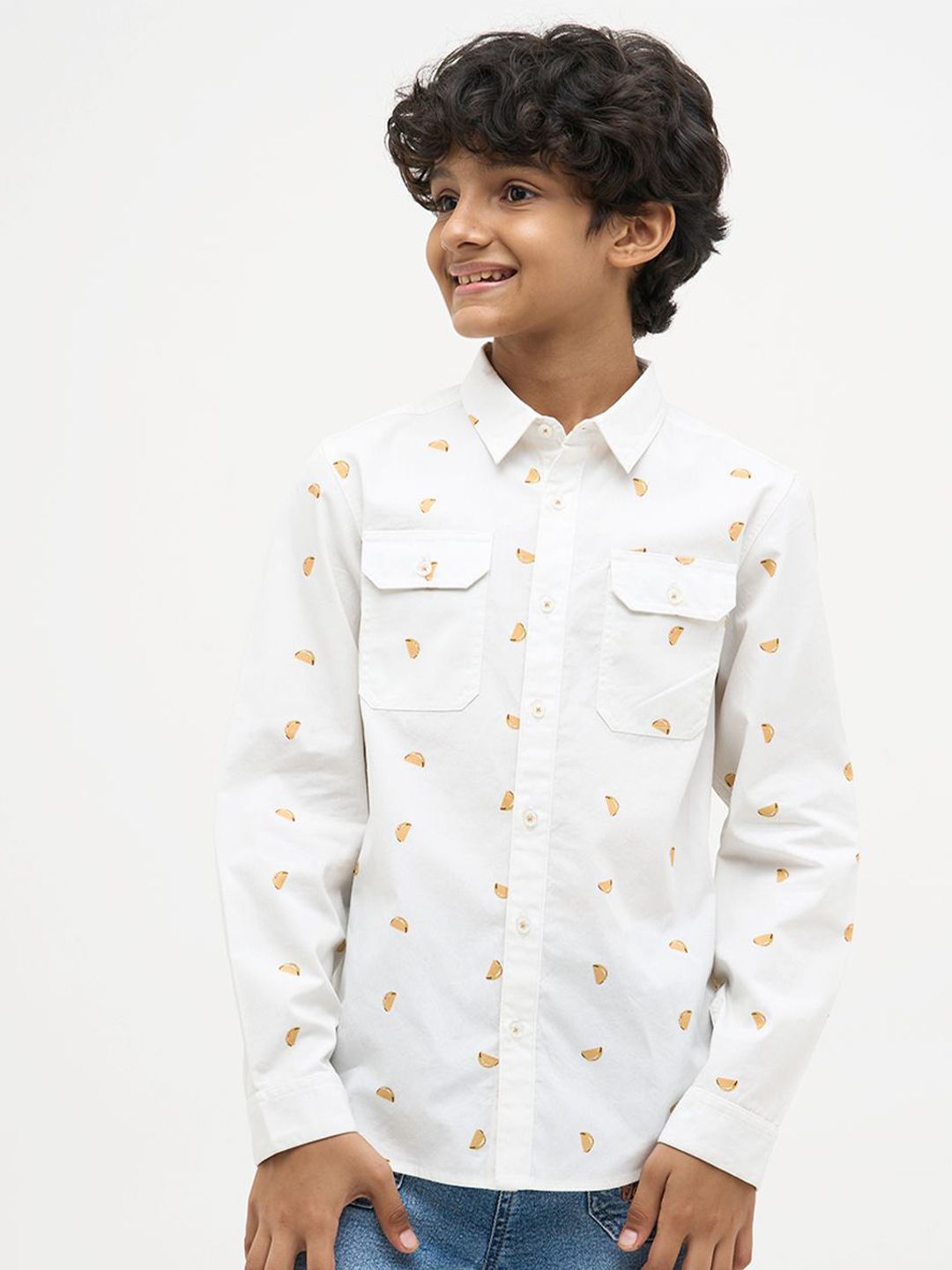 Jack & Jones Junior Boys Conversational Printed Spread Collar Cotton Shirt-picture-13