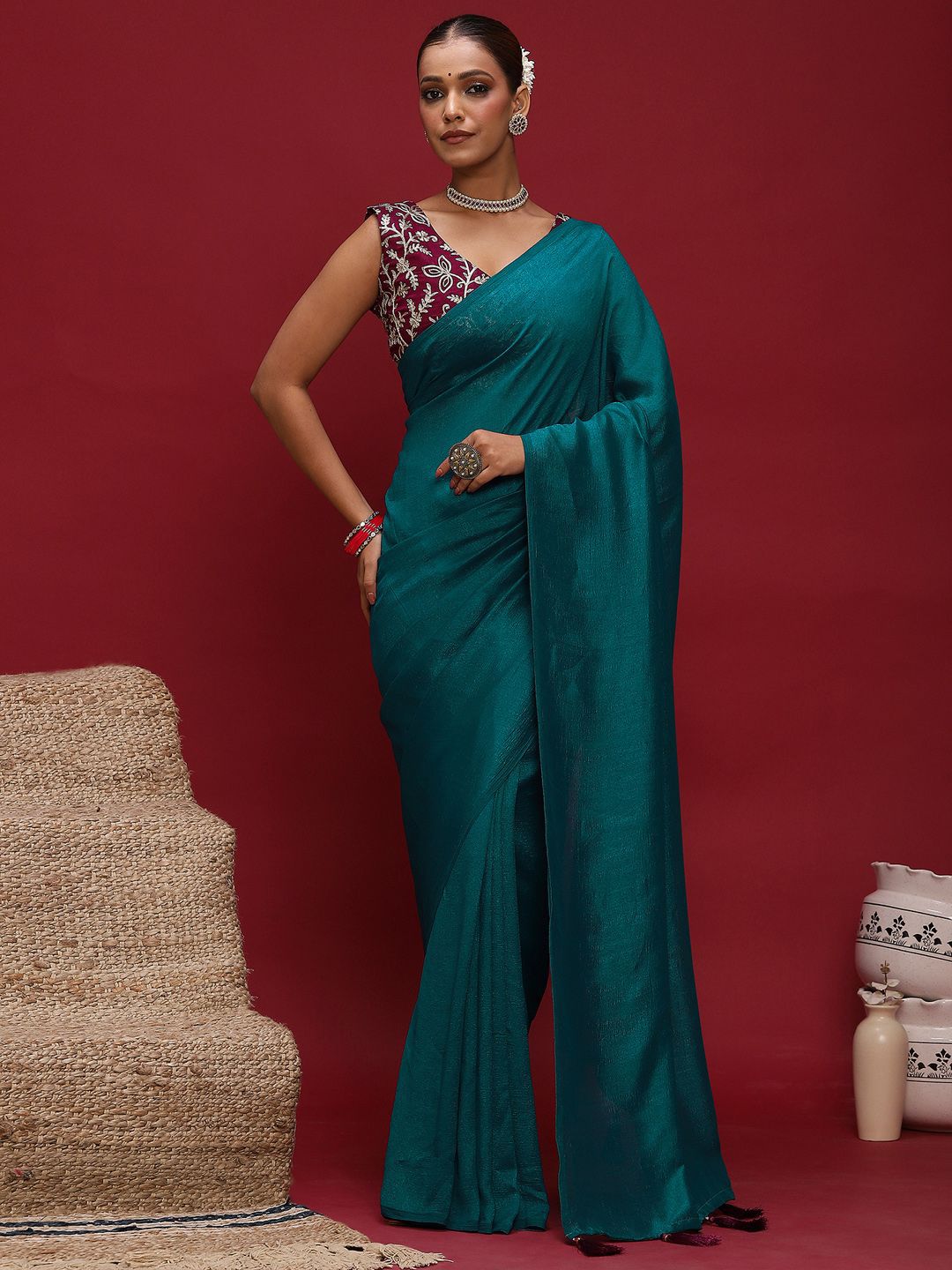 all about you Tasseled Saree With Floral Blouse-picture-21