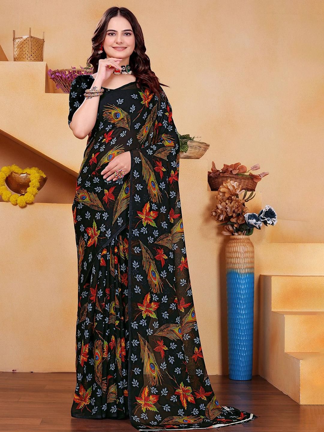 KANOODA Ethnic Motifs Printed Georgette Saree-picture-37