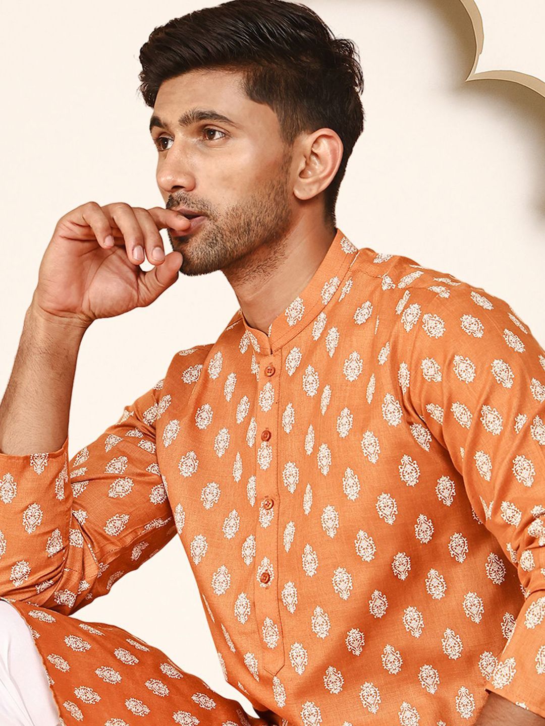 Jompers Men Ethnic Motifs Printed Screen Print Festive Cotton Straight Kurta-picture-37