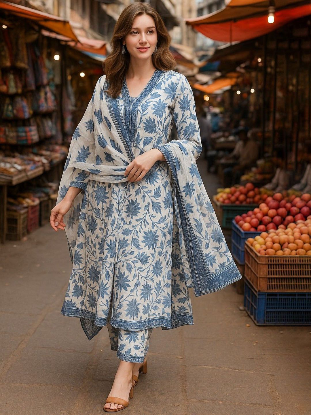 Lookmark Women Floral Printed A-Line Kurta with Trousers & Dupatta-picture-38