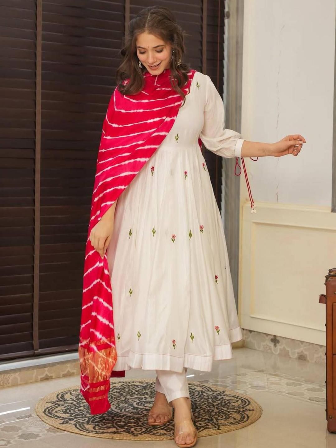 KALINI Women Ethnic Motifs Embroidered Chanderi Silk Kurta with Trousers & With Dupatta