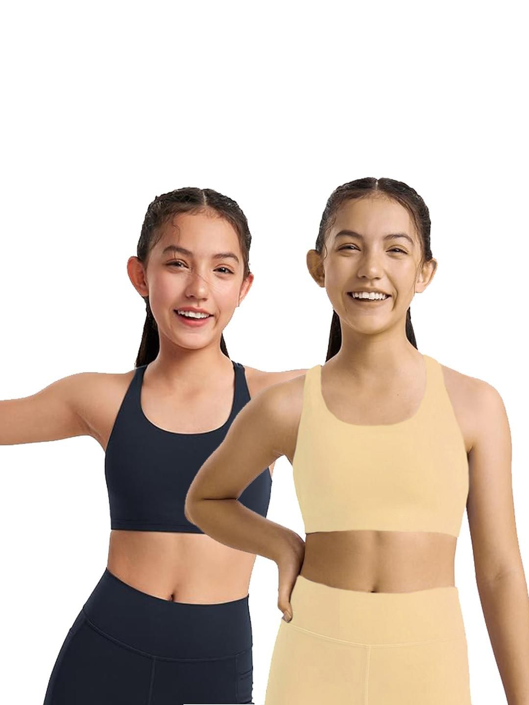 BRAAFEE Pack of 2 Girls Cotton Non Padded Teenager Full Coverage Sports Bra-picture-29
