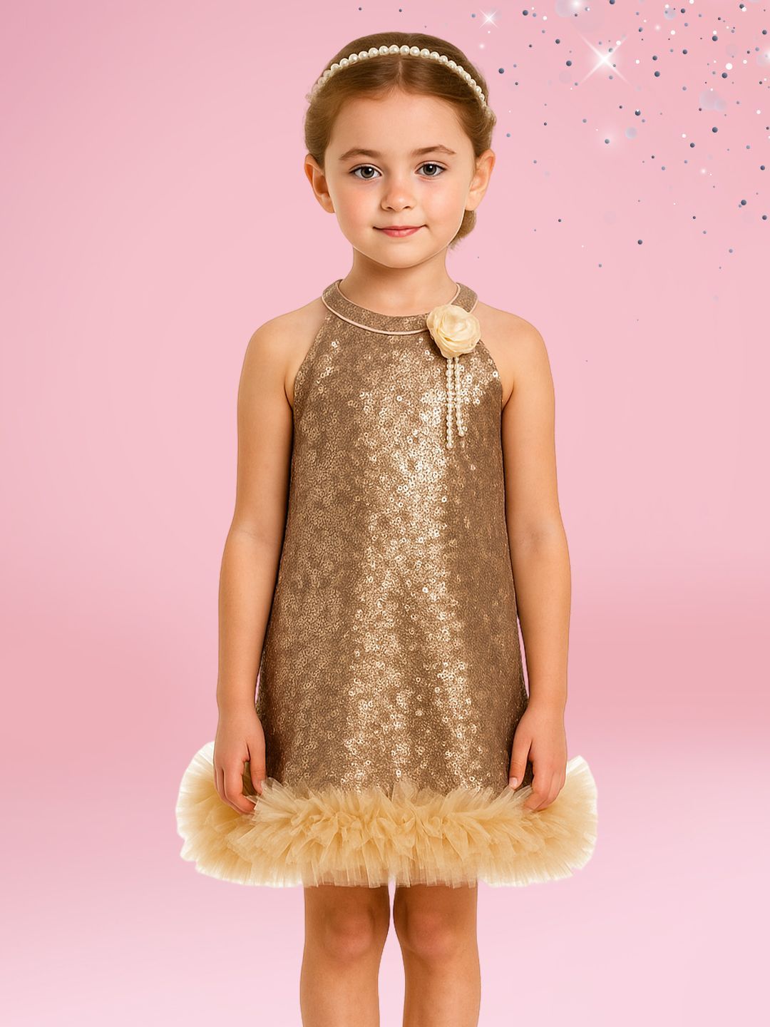 CUTECUMBER Girls Embellished Halter Neck A-Line Dress-picture-54