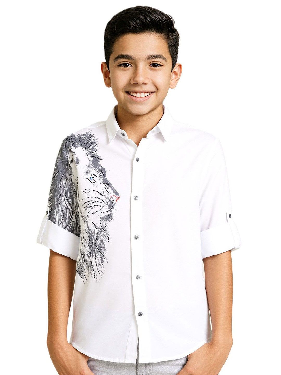 CHARCHIT Boys Comfort Graphic Printed Spread Collar Long Sleeves Cotton Shirt-picture-35