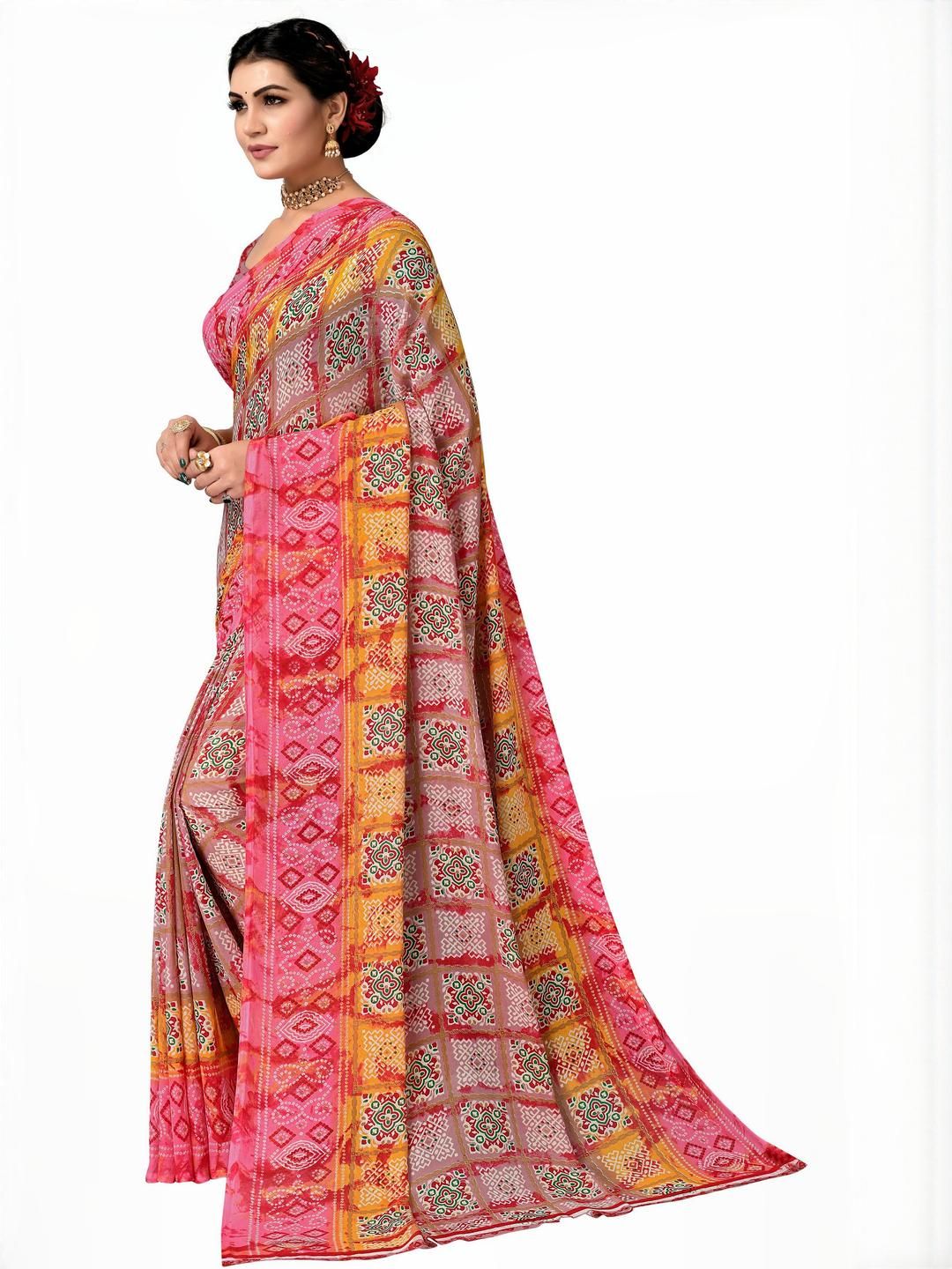 KANOODA Ethnic Motifs Printed Pure Georgette Patola Saree-picture-17