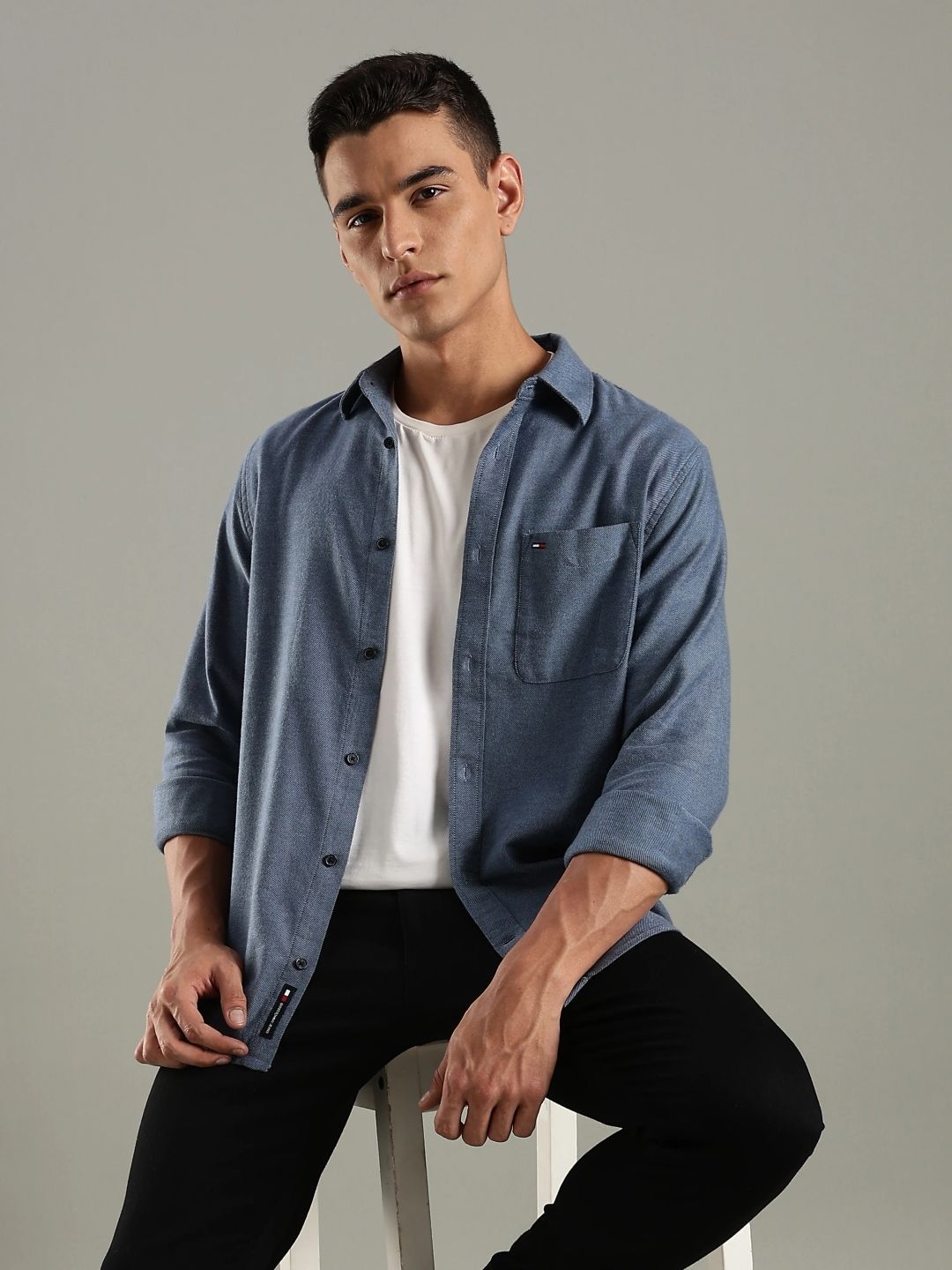 Tommy Hilfiger Spread Collar Textured Opaque Shirt-image-28