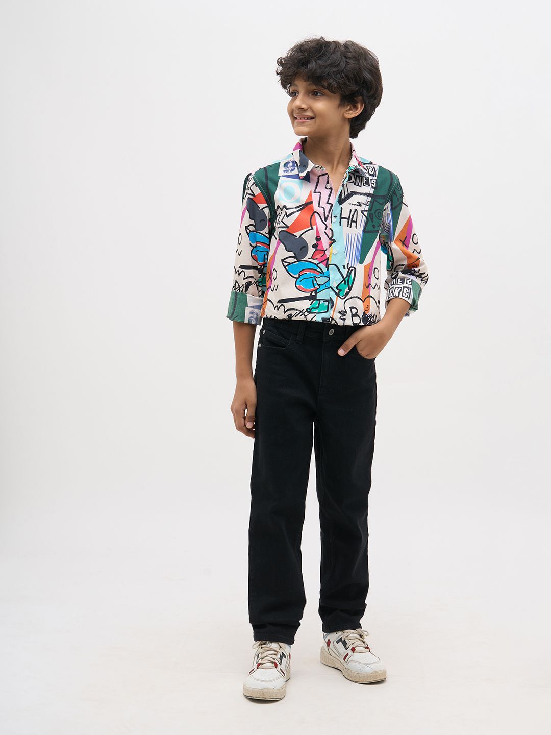 Jack & Jones Junior Boys Graphic Printed Spread Collar Cotton Shirt-picture-11