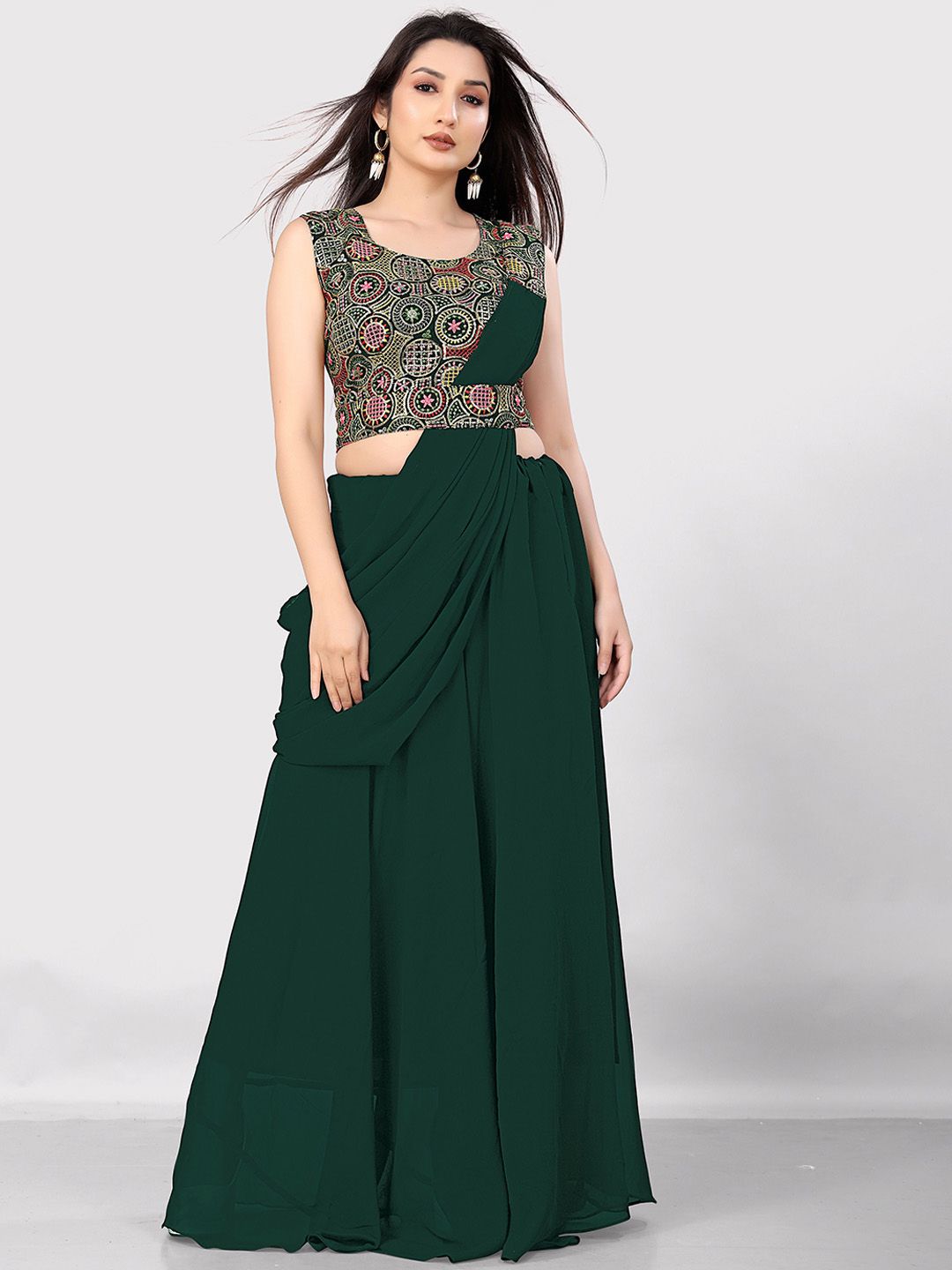 Pantos Embroidered Georgette Ready To Wear Draped Lehenga & Blouse With Dupatta-picture-46